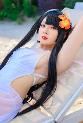 網絡美女Natsuko夏夏子比叡泳裝主題泳池邊性感白色連體泳衣秀翹臀美腿撩人誘惑寫真55P